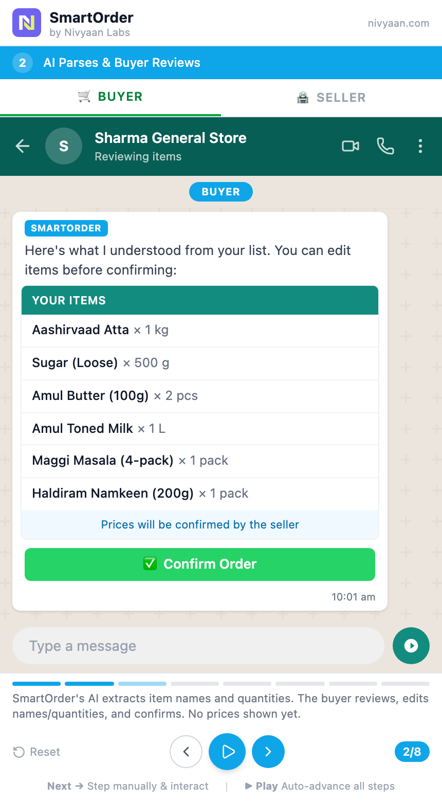 AI parses list into structured items for review