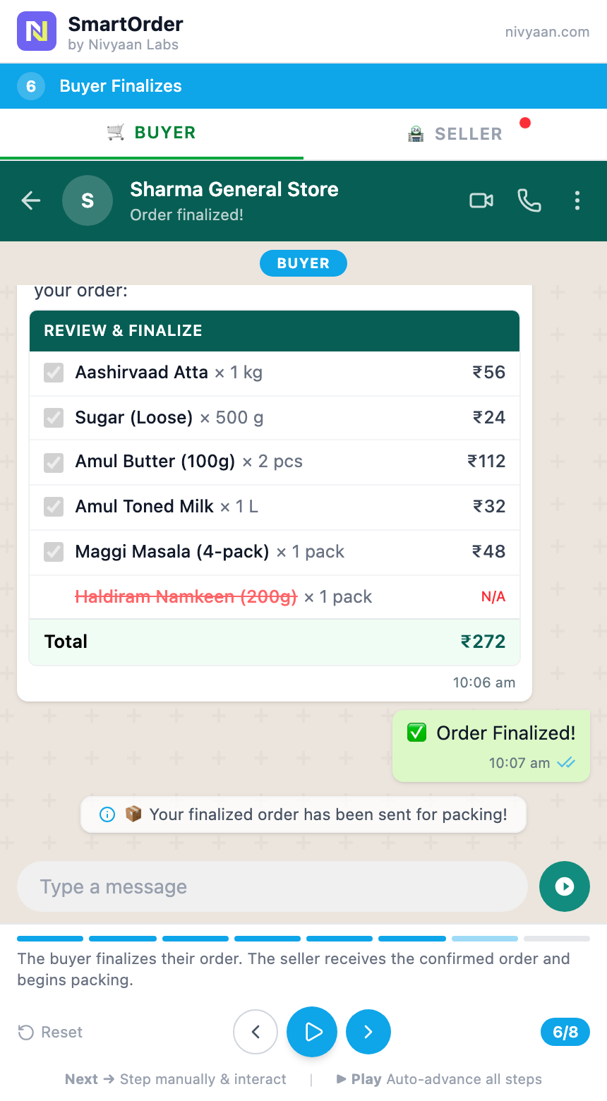 Buyer reviews priced order and finalizes